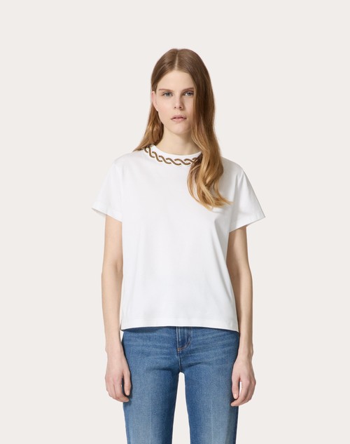 Red Valentino T-SHIRT IN COTTON JERSEY RICAMATA
