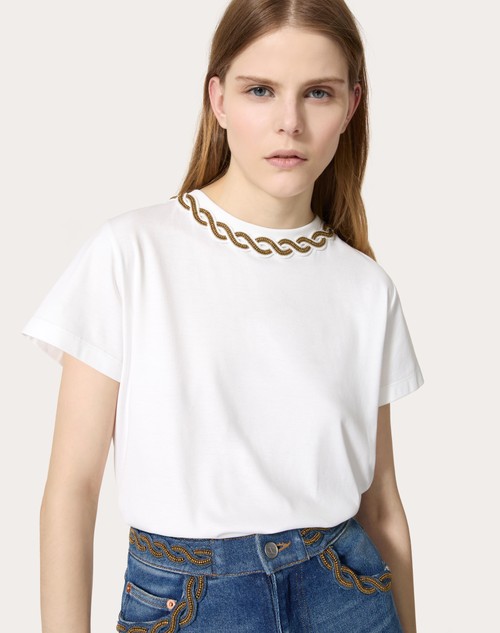 Red Valentino T-SHIRT IN COTTON JERSEY RICAMATA
