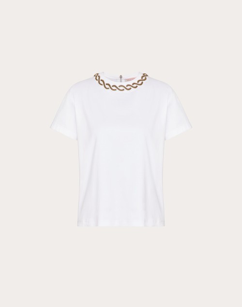 Red Valentino T-SHIRT IN COTTON JERSEY RICAMATA