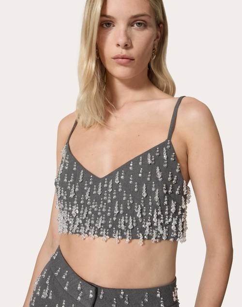 Red Valentino TOP IN ACTIVE GABARDINE RICAMATO