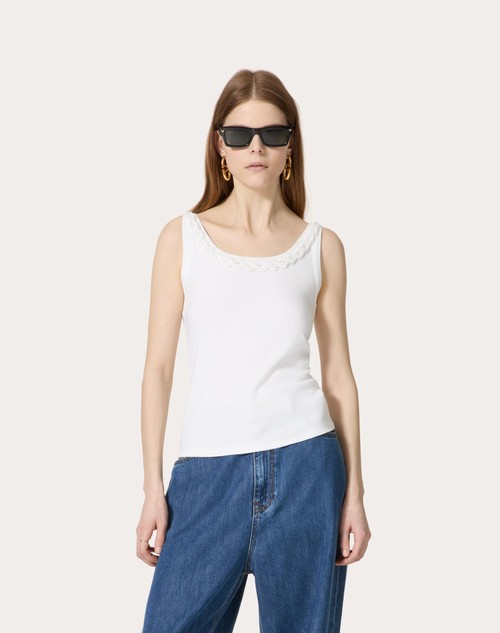 Red Valentino TOP IN COTTON RIB RICAMATO