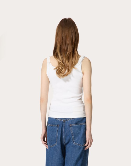 Red Valentino TOP IN COTTON RIB RICAMATO