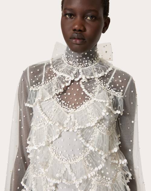 Red Valentino TOP IN TULLE ILLUSIONE RICAMATO