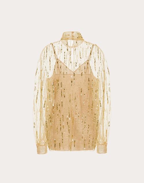 Red Valentino TOP IN TULLE ILLUSIONE RICAMATO