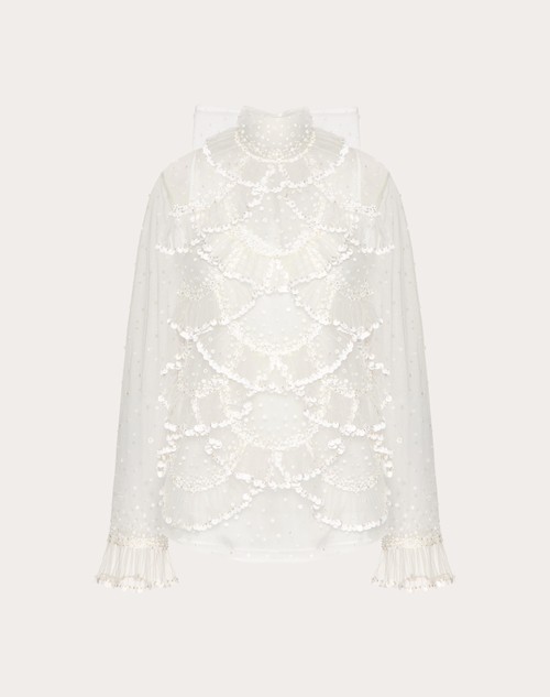 Red Valentino TOP IN TULLE ILLUSIONE RICAMATO