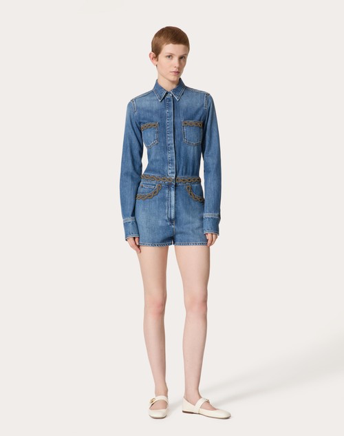 Red Valentino TUTA IN DENIM BLU MEDIO RICAMATA