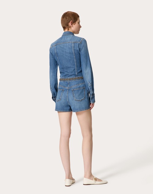 Red Valentino TUTA IN DENIM BLU MEDIO RICAMATA