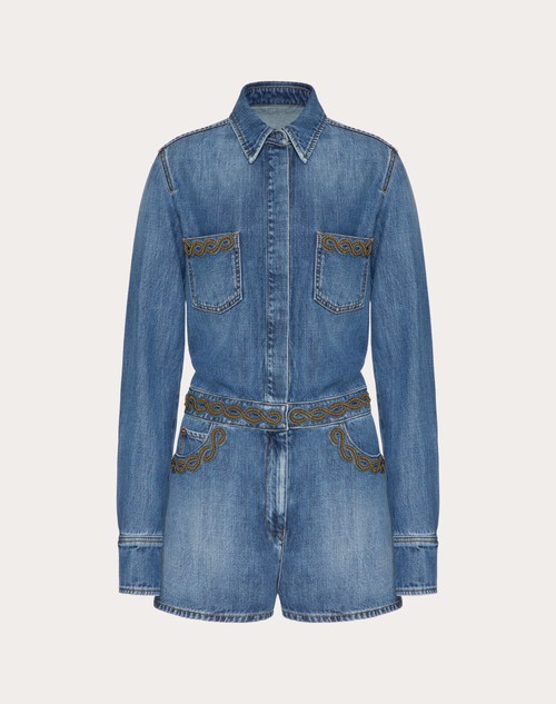 Red Valentino TUTA IN DENIM BLU MEDIO RICAMATA