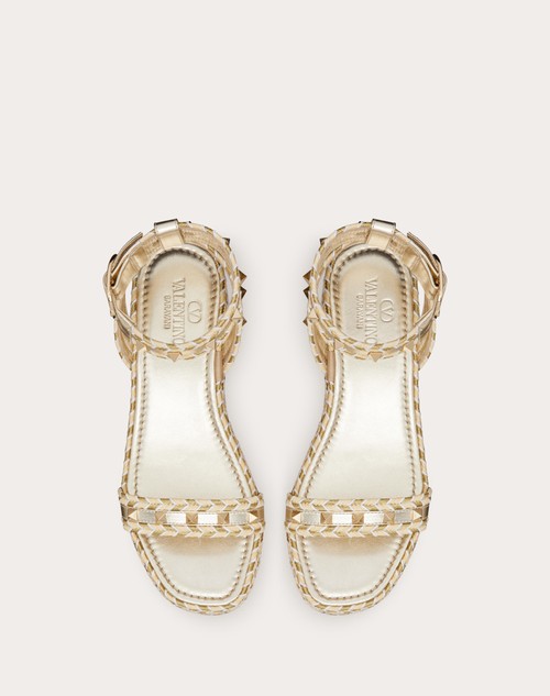 Red Valentino SANDALO FLATFORM ROCKSTUD IN NAPPA LAMINATA 45MM