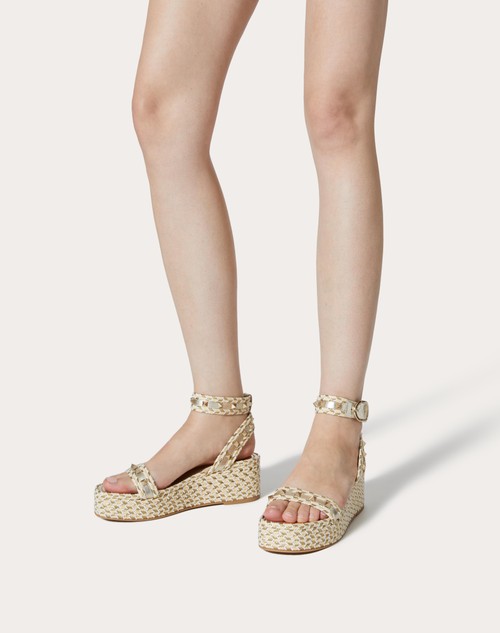 Red Valentino SANDALO FLATFORM ROCKSTUD IN NAPPA LAMINATA 45MM