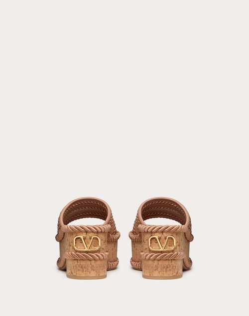 Red Valentino SANDALO SLIDE FLATFORM VLOGO SUMMERBLOCKS IN NAPPA E TORCHON DI SETA 80MM