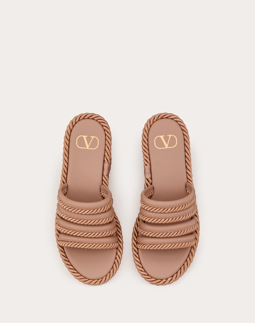 Red Valentino SANDALO SLIDE FLATFORM VLOGO SUMMERBLOCKS IN NAPPA E TORCHON DI SETA 80MM