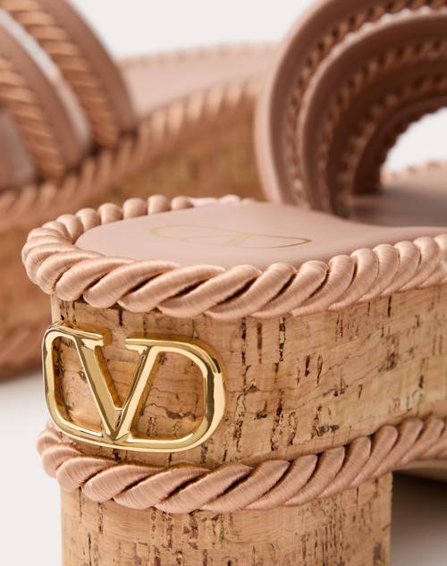 Red Valentino SANDALO SLIDE FLATFORM VLOGO SUMMERBLOCKS IN NAPPA E TORCHON DI SETA 80MM