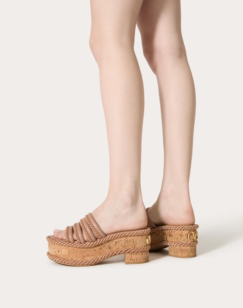 Red Valentino SANDALO SLIDE FLATFORM VLOGO SUMMERBLOCKS IN NAPPA E TORCHON DI SETA 80MM