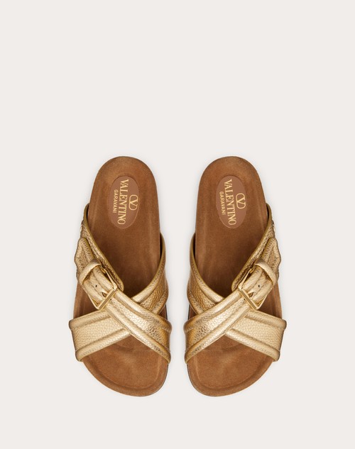 Red Valentino SANDALO SLIDE FUSSFRIEND IN VITELLO GRANATO METALLIZZATO 30MM