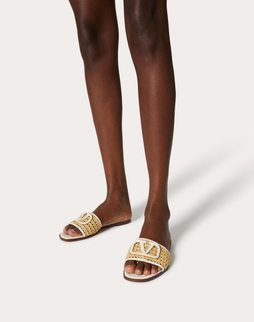 Red Valentino SANDALO SLIDE VLOGO SIGNATURE IN RAFIA INTRECCIATA