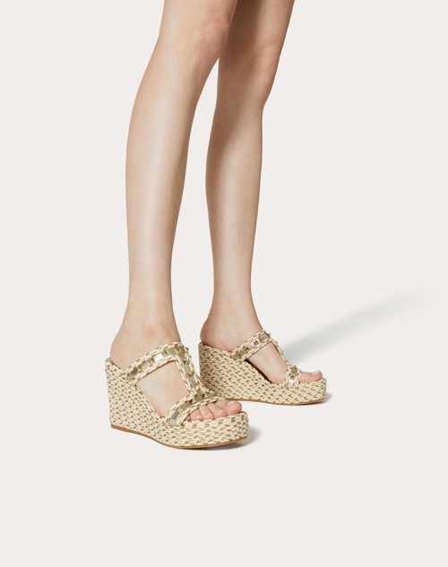 Red Valentino SANDALO ZEPPA ROCKSTUD IN NAPPA LAMINATA 90MM