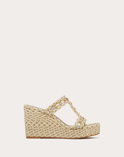 Red Valentino SANDALO ZEPPA ROCKSTUD IN NAPPA LAMINATA 90MM