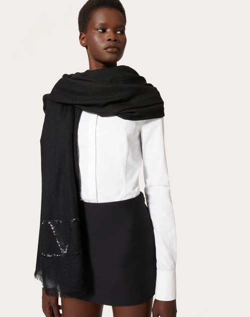 Red Valentino SCIALLE VLOGO SIGNATURE IN CASHMERE E SETA CON LOGO IN LUREX