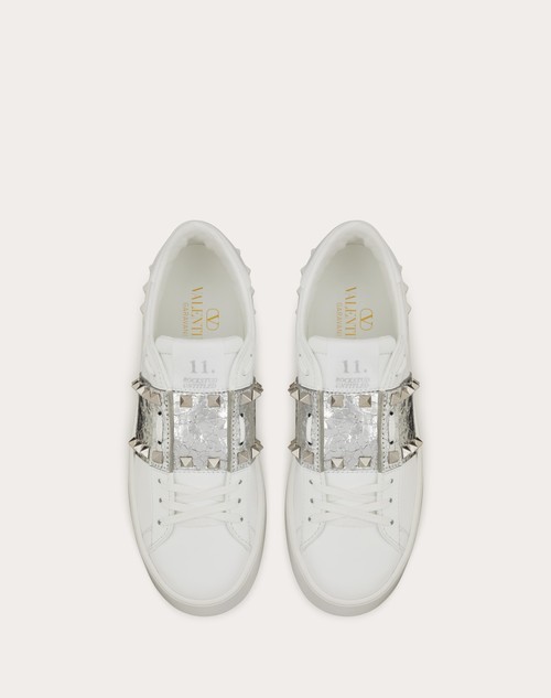 Red Valentino SNEAKER FLATFORM ROCKSTUD UNTITLED IN VITELLO CON BANDA METALLIZZATAEFFETTO CRAQUELÉ