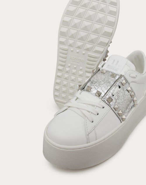Red Valentino SNEAKER FLATFORM ROCKSTUD UNTITLED IN VITELLO CON BANDA METALLIZZATAEFFETTO CRAQUELÉ