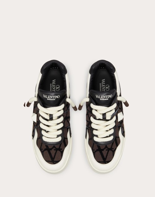 Red Valentino SNEAKER LOW-TOP ONE STUD XL IN NAPPA E TESSUTO TOILE ICONOGRAPHE