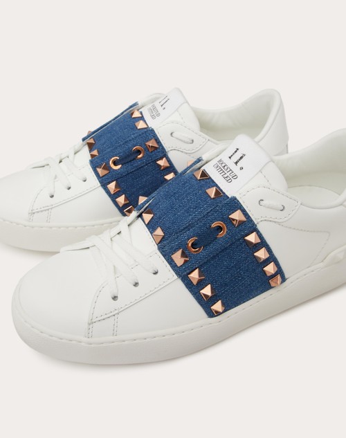 Red Valentino SNEAKER ROCKSTUD UNTITLED IN VITELLO CON BANDA IN DENIM
