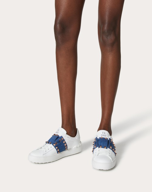 Red Valentino SNEAKER ROCKSTUD UNTITLED IN VITELLO CON BANDA IN DENIM
