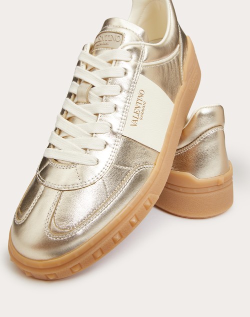 Red Valentino SNEAKER UPVILLAGE IN VITELLO LAMINATO CON BANDA IN VITELLO NAPPATO