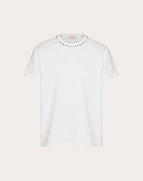 Red Valentino T-SHIRT GIROCOLLO IN COTONE CON BORCHIE BLACK UNTITLED