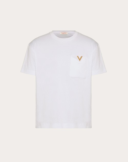 Red Valentino T-SHIRT IN COTONE CON V DETAIL METALLICA