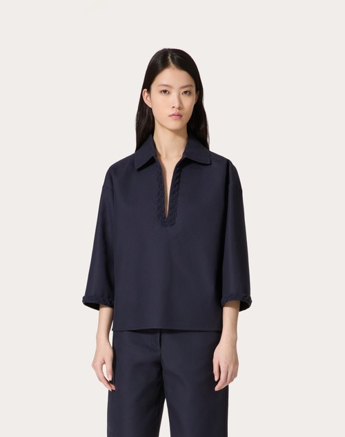 Red Valentino TOP IN LIGHT DOUBLE SPLITTABLE GABARDINE RICAMATO