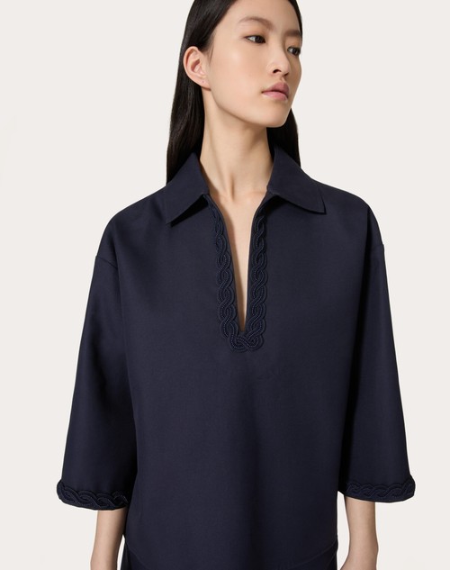 Red Valentino TOP IN LIGHT DOUBLE SPLITTABLE GABARDINE RICAMATO