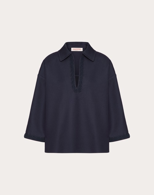 Red Valentino TOP IN LIGHT DOUBLE SPLITTABLE GABARDINE RICAMATO