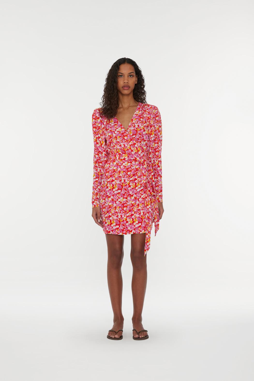 Reina Olga Jacquard Mini Wrap Dress