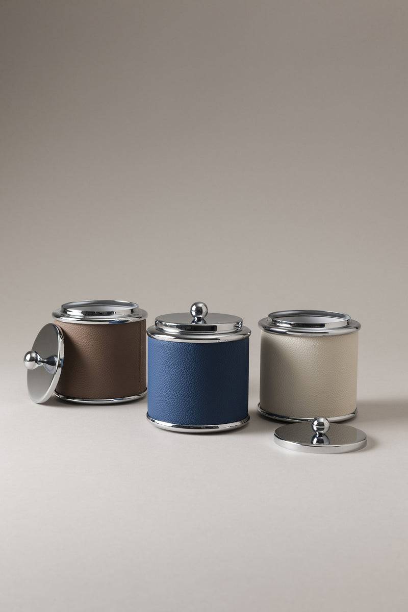 Lorenzi Milano Barattolo Porta Cotone Da Toilette In Vitello Nautico