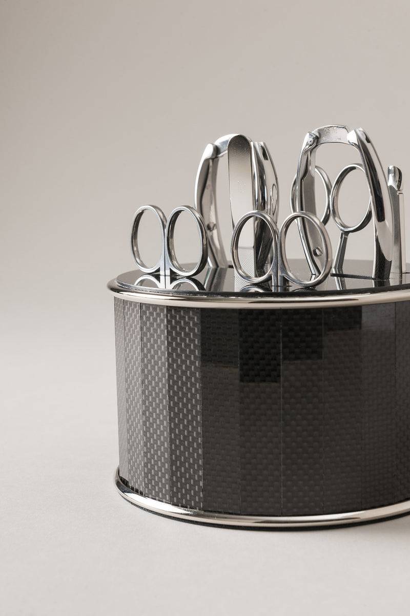 Lorenzi Milano Completo Manicure Da Toilette Con Top In Fibra Carbonio In Carbonio