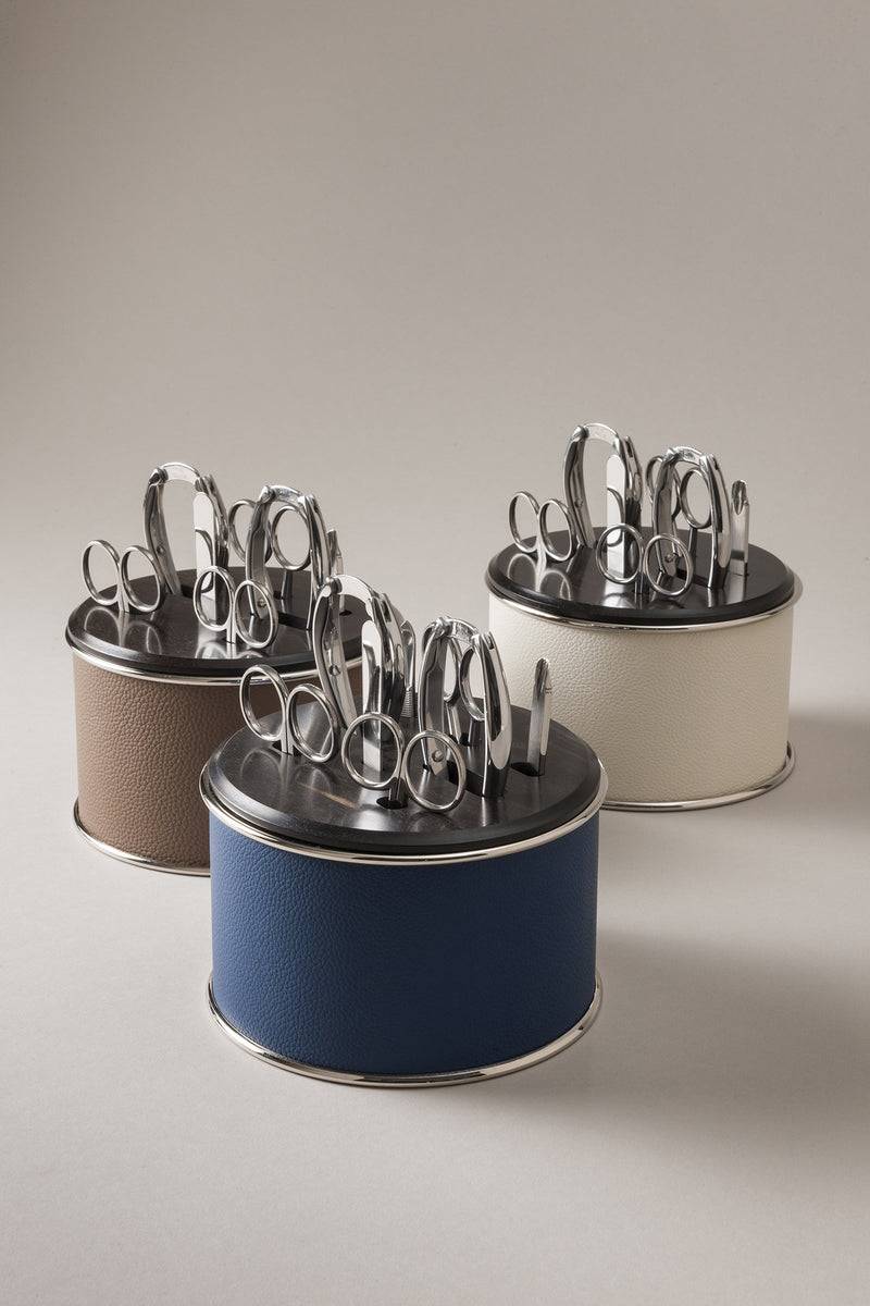 Lorenzi Milano Completo Manicure Da Toilette In Vitello Nautico