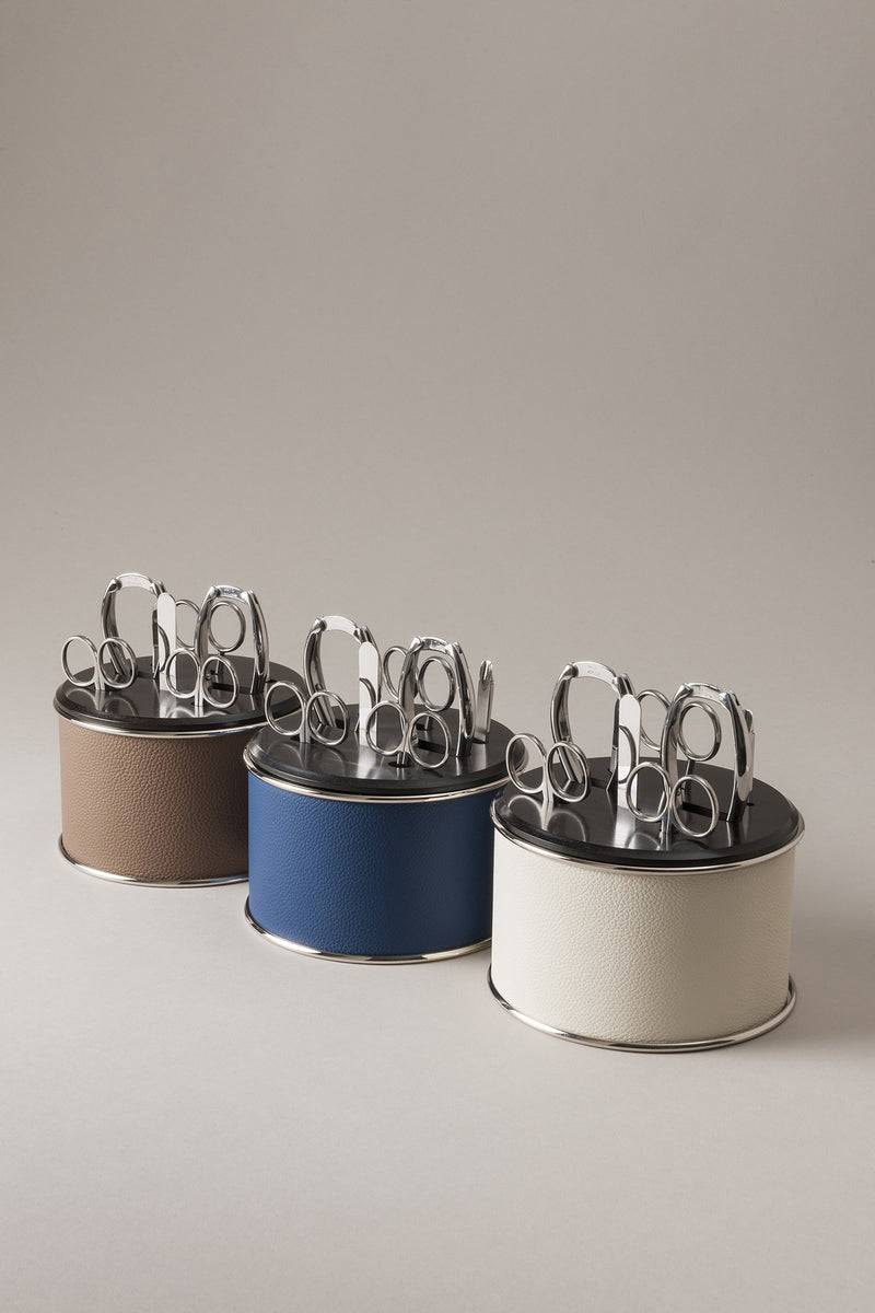 Lorenzi Milano Completo Manicure Da Toilette In Vitello Nautico