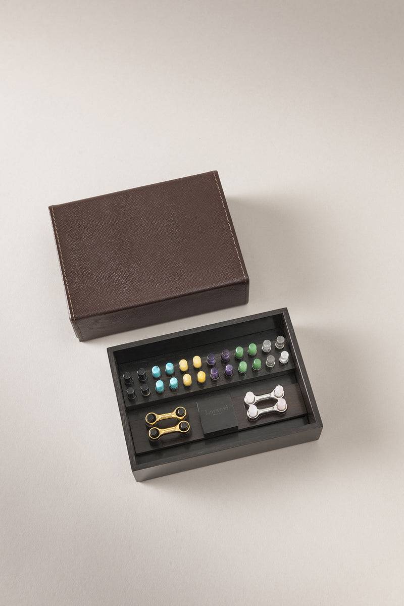 Lorenzi Milano Completo settimanale gemelli intercambiabili in Saffiano