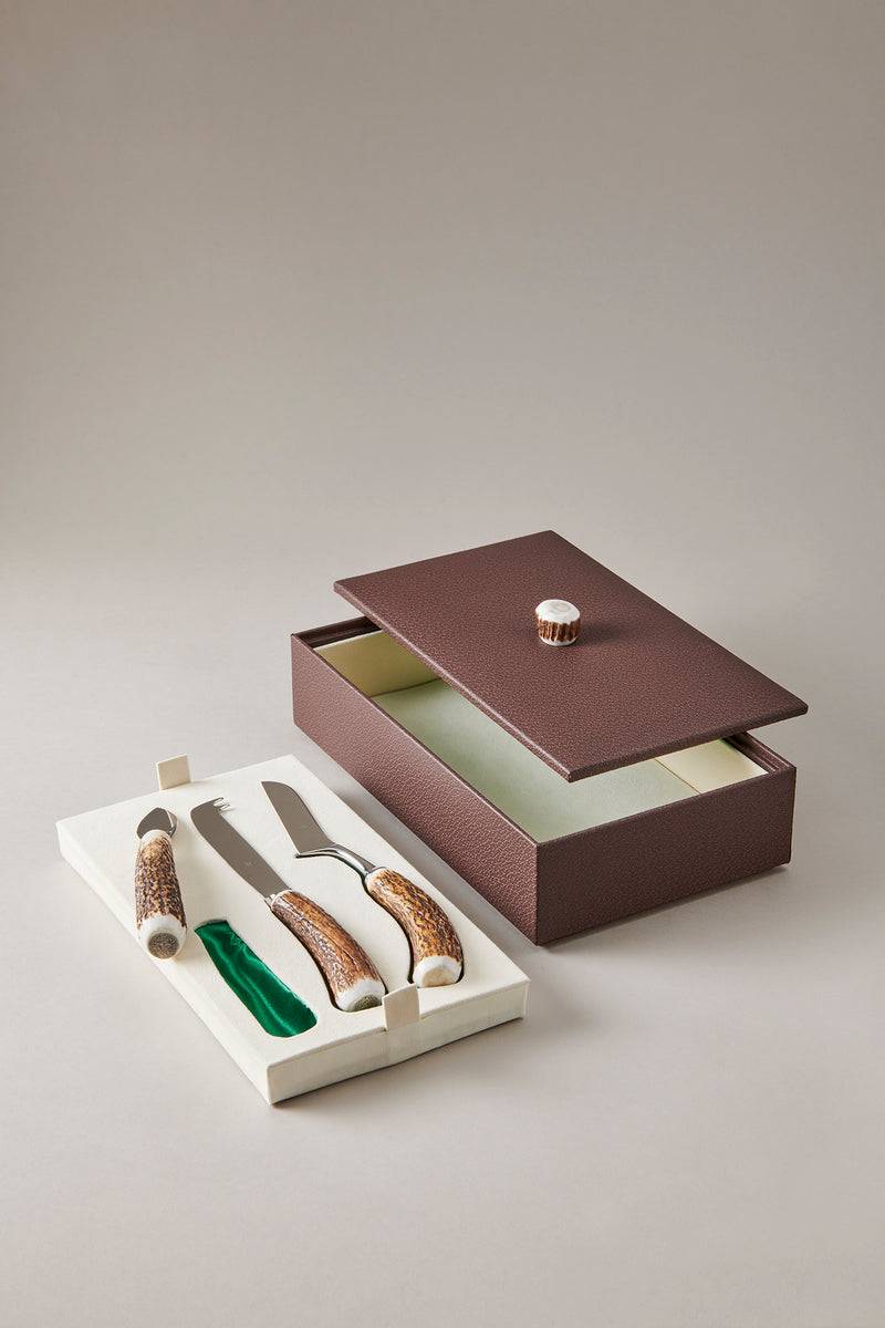 Lorenzi Milano Confezione Coltelli Formaggio Deluxe In Cervo (palco)