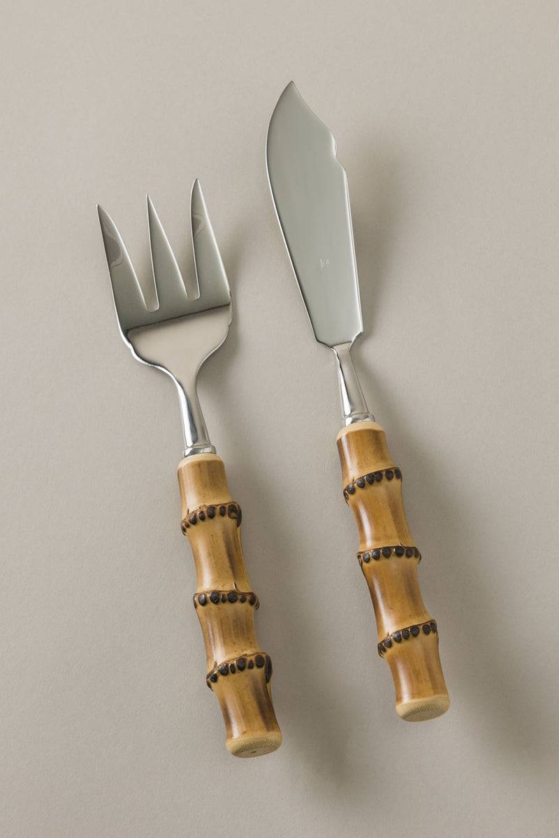 Lorenzi Milano Coppia posate servizio pesce in Bambù