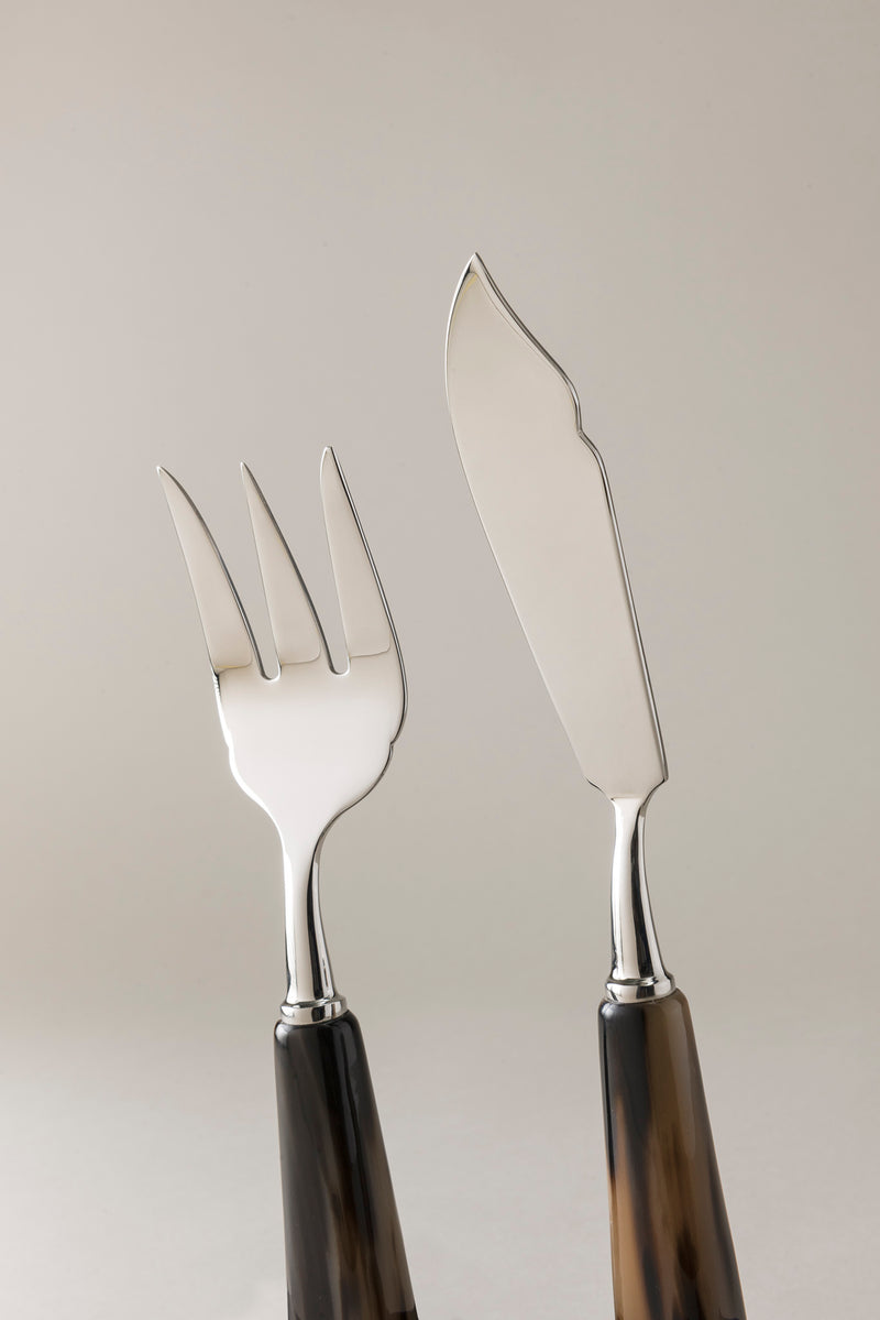 Lorenzi Milano Coppia Posate Servizio Pesce In Zebu