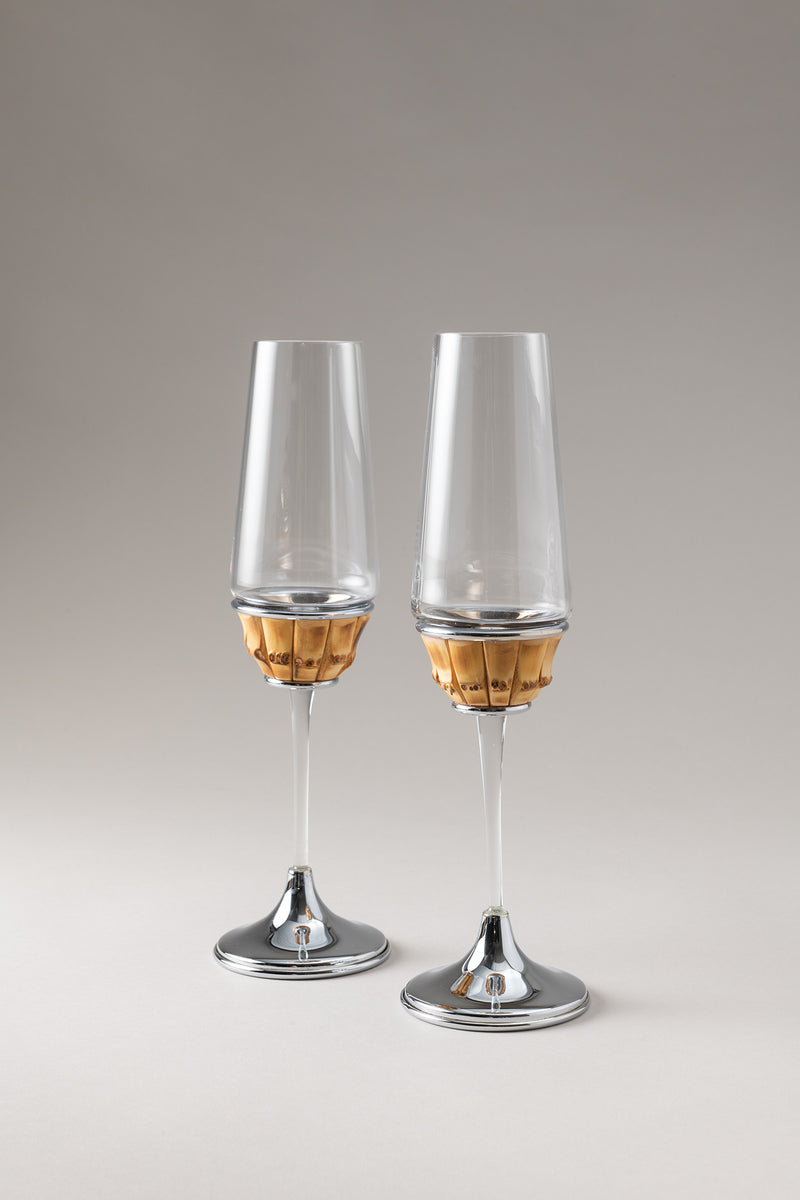 Lorenzi Milano Coppia flute champagne in Bambù