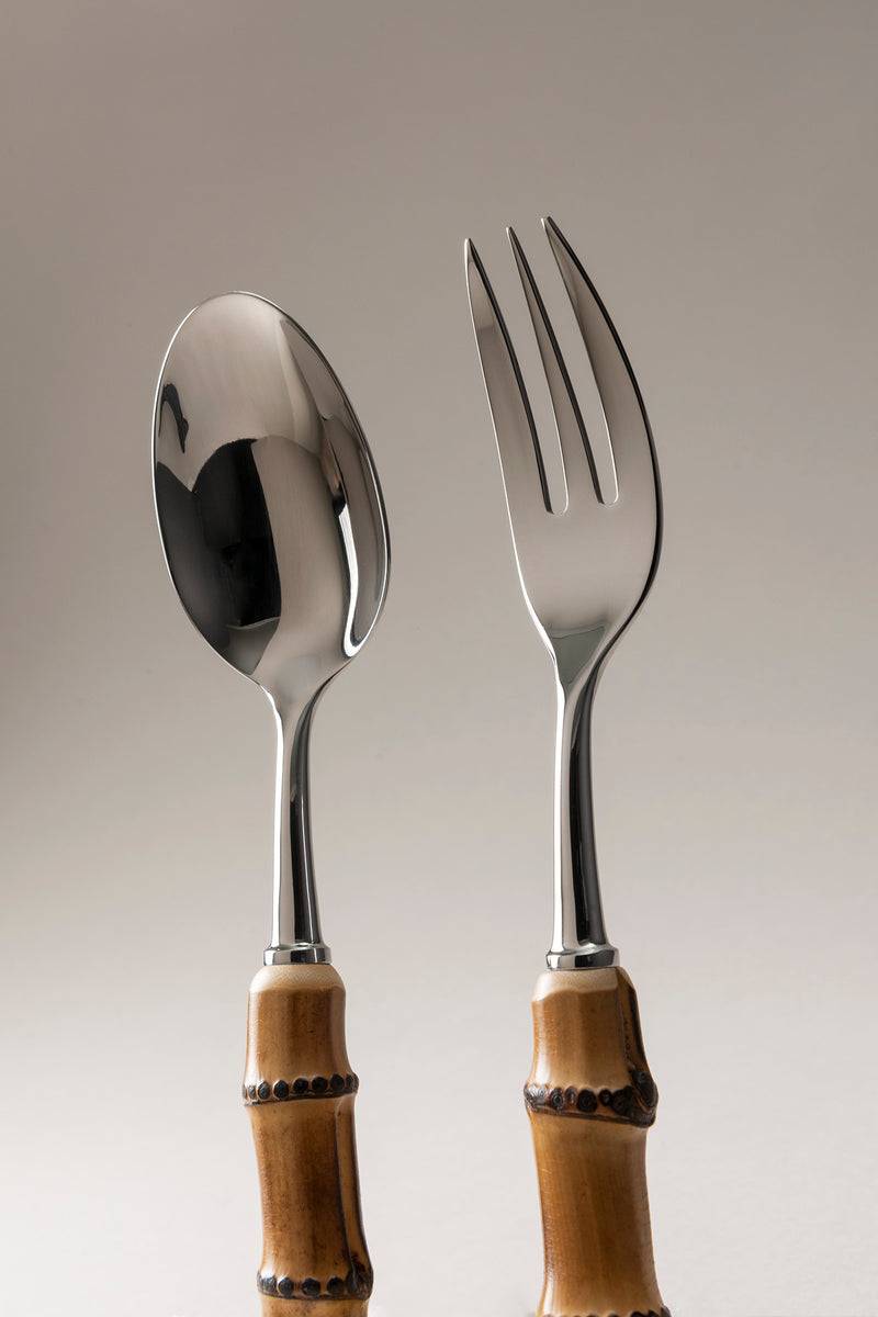 Lorenzi Milano Coppia Posate Servizio In Bambù