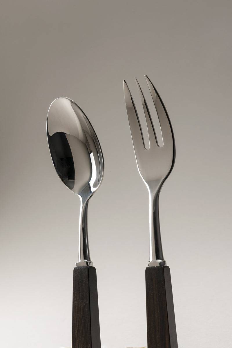 Lorenzi Milano Coppia Posate Servizio In Legno