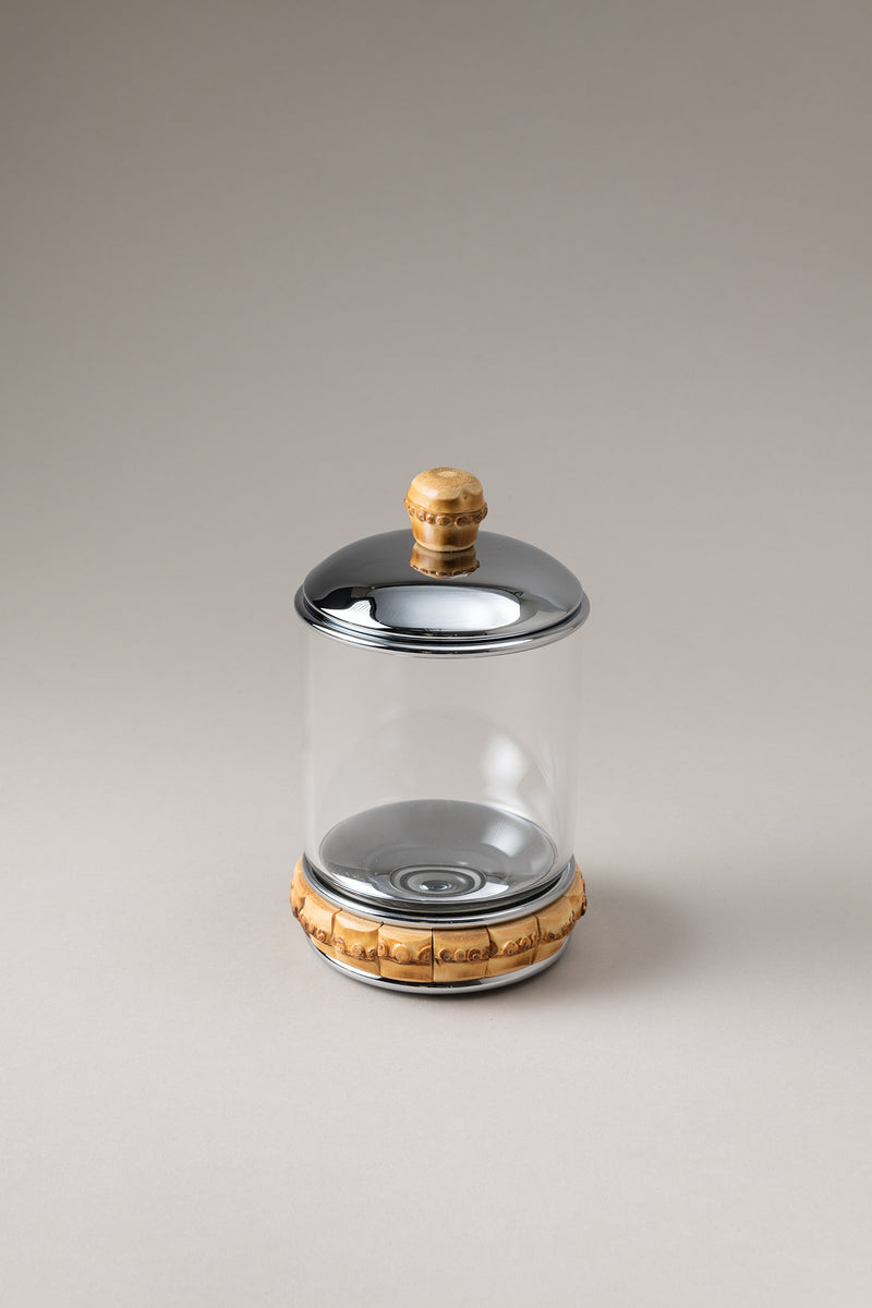 Lorenzi Milano Porta cotton fioc cilindro vetro in Bambù