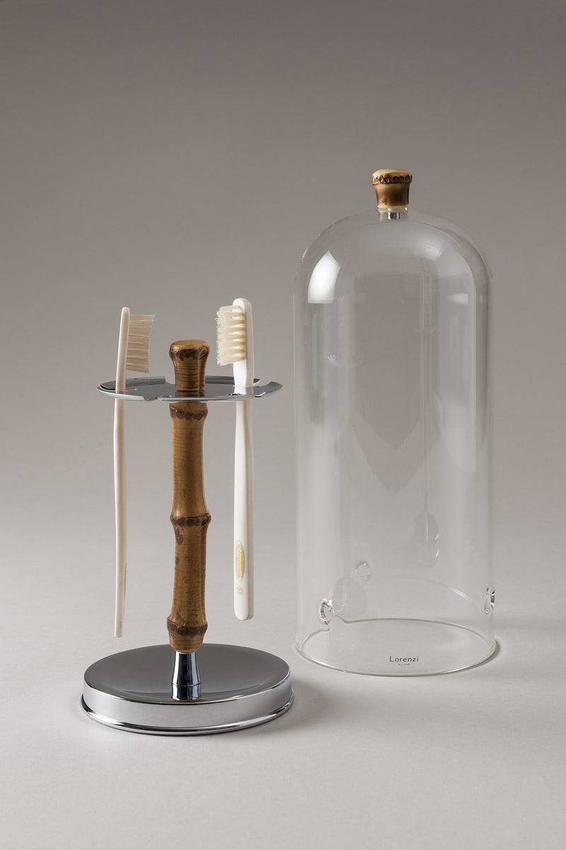 Lorenzi Milano Porta Spazzolini Toilette Con Copertura Vetro In Bambù