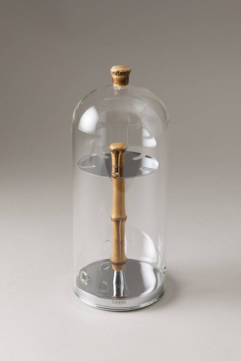 Lorenzi Milano Porta spazzolini toilette con copertura vetro in Bambù