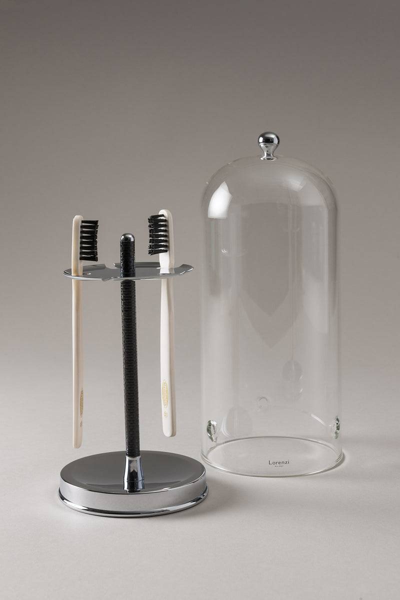 Lorenzi Milano Porta Spazzolini Toilette Con Copertura Vetro In Carbonio